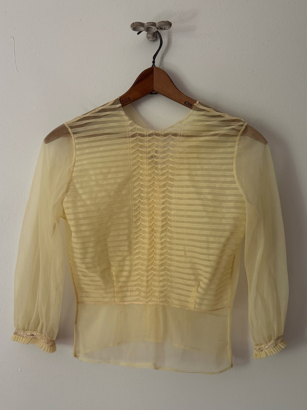 Vintage 1950s Sheer Yellow Pin-tuck Blouse (Repair Piece).